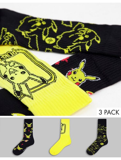 Asos Design Pokémon sport sock electric pikachu design 3 pack