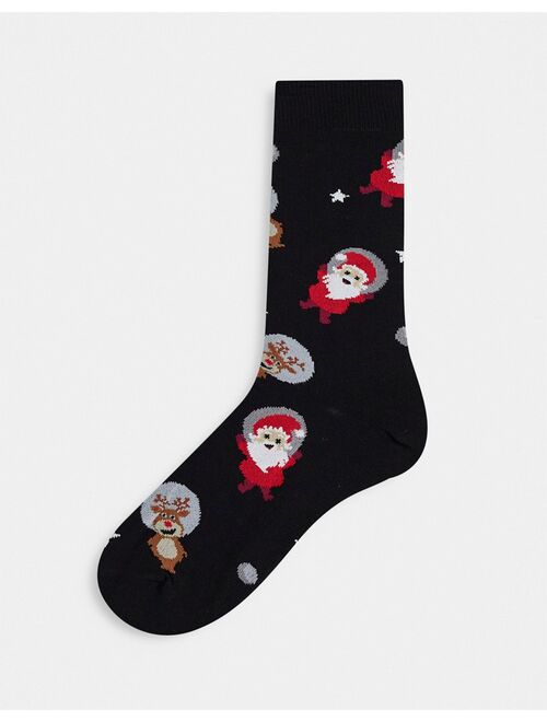 Asos Design christmas santa and rudolph in space crew socks