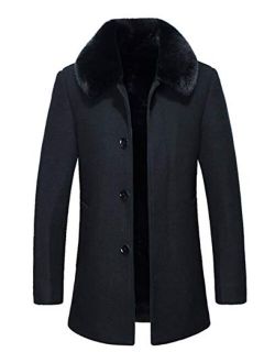 Men's Winter Thicken Removable Fur Collar Warm Sherpa Lined Wool Coat