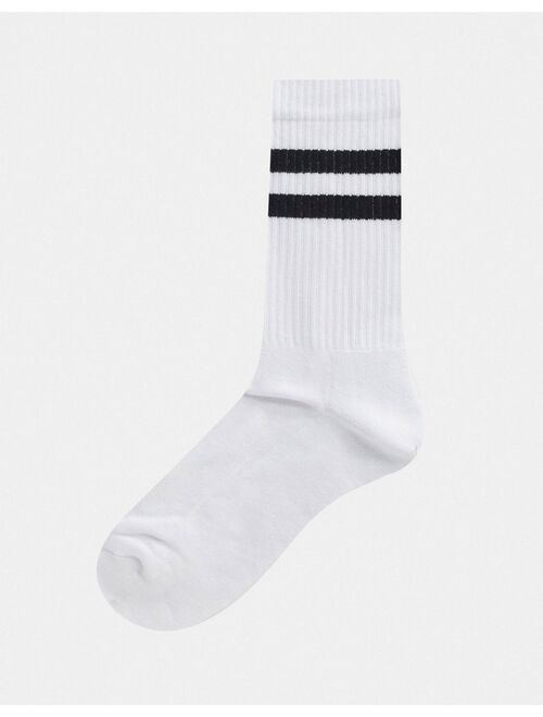 Asos Design 5 pack sports style crew socks in monochrome with stripes save