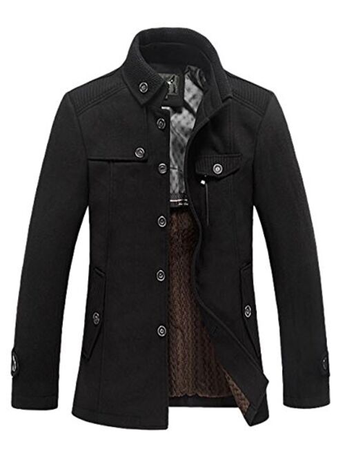 chouyatou Men's Fashion Single Breasted Wool-Blend Sherpa Lined Insulated Pea Coats