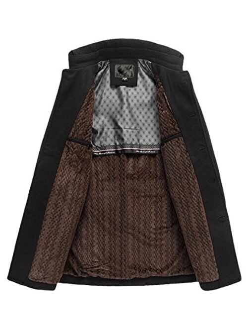 chouyatou Men's Fashion Single Breasted Wool-Blend Sherpa Lined Insulated Pea Coats