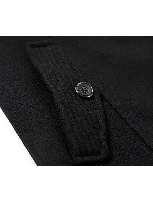 chouyatou Men's Fashion Single Breasted Wool-Blend Sherpa Lined Insulated Pea Coats