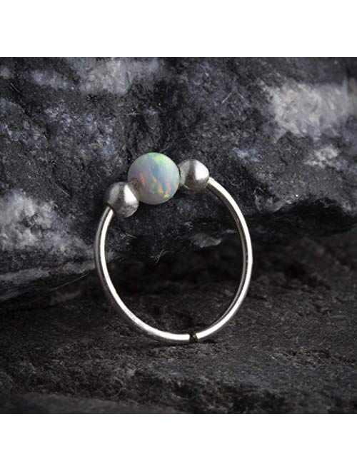 jolliz Opal silver Nose ring - 925 Sterling silver Nose ring hoop - 20Glight blue opal  Silver nose hoop
