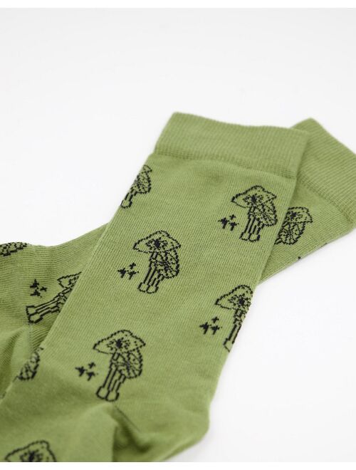 Asos Design mushroom eye design ankle socks in khaki
