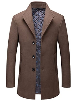 Men's Winter Lapel Colar Single Breasted Slim Heavyweight Quilted Lined Woolen Business Pea Coa