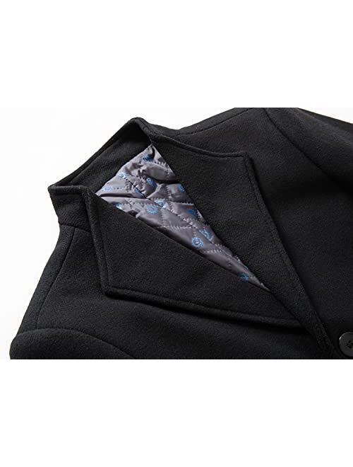 chouyatou Men's Winter Lapel Colar Single Breasted Slim Heavyweight Quilted Lined Woolen Business Pea Coa