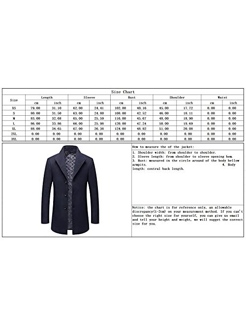 chouyatou Men's Winter Lapel Colar Single Breasted Slim Heavyweight Quilted Lined Woolen Business Pea Coa
