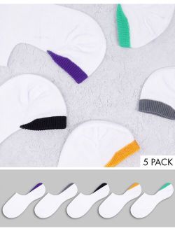 5 pack liner socks in white with color block
