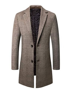 Men's Button Front Double Breasted Mid-Long Wool Pea Coat