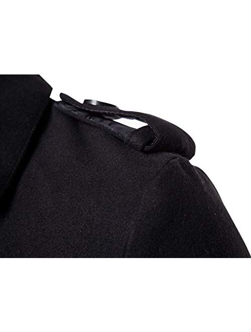 chouyatou Men's Button Front Double Breasted Mid-Long Wool Pea Coat