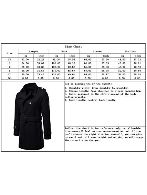 chouyatou Men's Button Front Double Breasted Mid-Long Wool Pea Coat