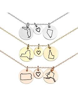 MignonandMignon Best Friend Gifts Graduation Gift Personalized gift For Women Long Distance Friendship Jewelry State Necklace Charm Necklaces Custom Necklace Name Necklac