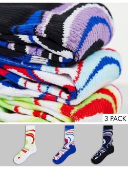 3 pack sports crew socks with swirl design