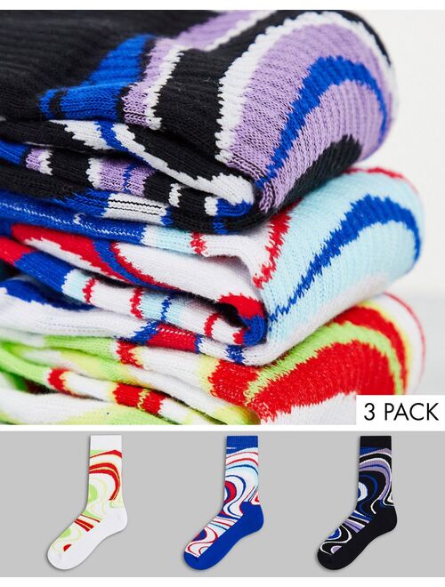 Asos Design 3 pack sports crew socks with swirl design