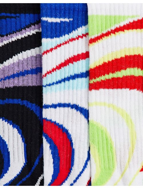 Asos Design 3 pack sports crew socks with swirl design
