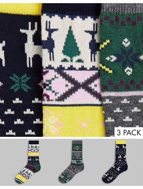 Asos Design 3 pack fairisle Christmas crew socks