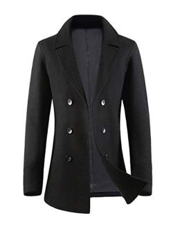 Men's Classic Double Breasted Fall Winter Short Wool Pea Coat Jacket