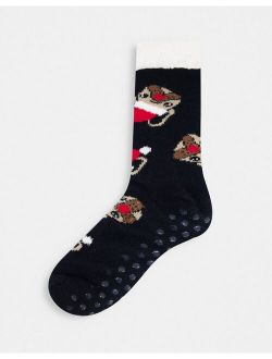 slipper crew socks with Christmas pugs