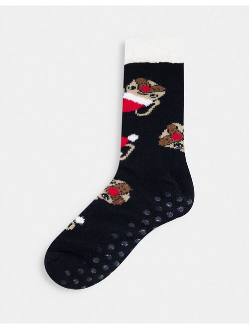 Asos Design slipper crew socks with Christmas pugs