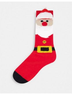 Slipper crew sock with 3D Santa design
