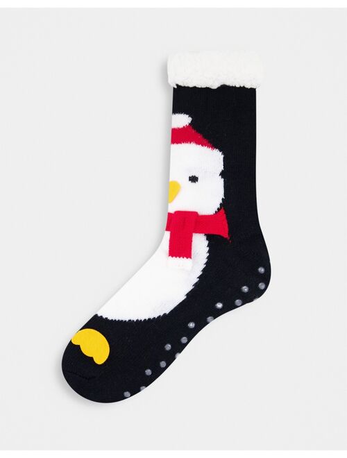 Asos Design Slipper crew socks with Xmas penguin in scarf design