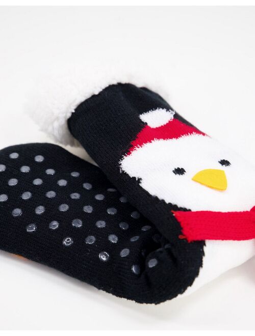 Asos Design Slipper crew socks with Xmas penguin in scarf design