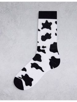 cow design print sports crew sock