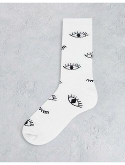 eye blinking sport socks in white