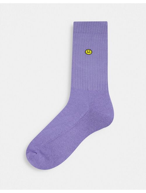 Asos Design happy face embroidered crew socks in pastel tones