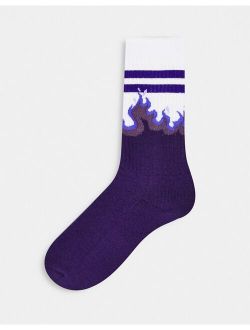 purple flame sports crew sock