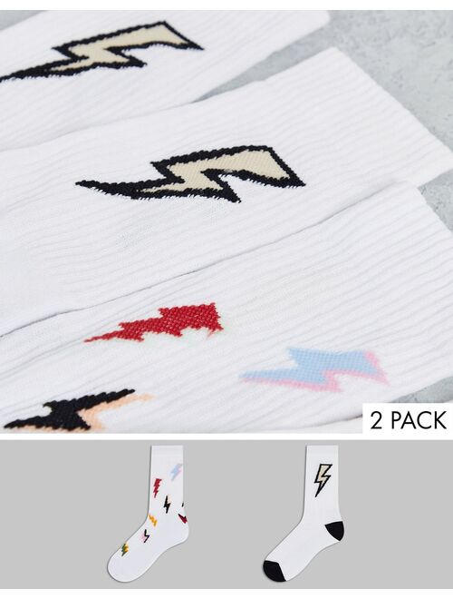 Asos Design 2 pack colorful lightening bolt sports socks