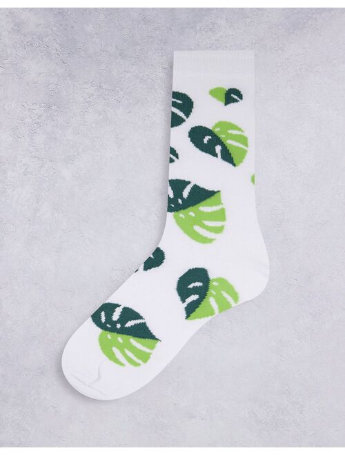 Asos Design 3 pack crew socks with plant designs