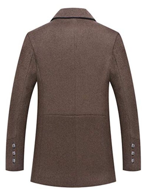 chouyatou Men's Detachable Scarf Notched Collar Single Breasted Sherpa Lined Woolen Pea Coat