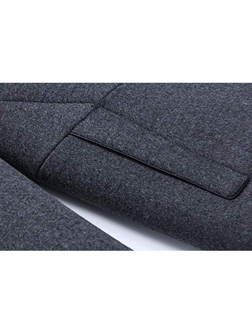 chouyatou Men's Essential Banded Collar 3 Button Slim Formal Midweight Wool Splited Pea Coat