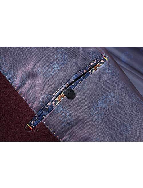 chouyatou Men's Essential Banded Collar 3 Button Slim Formal Midweight Wool Splited Pea Coat