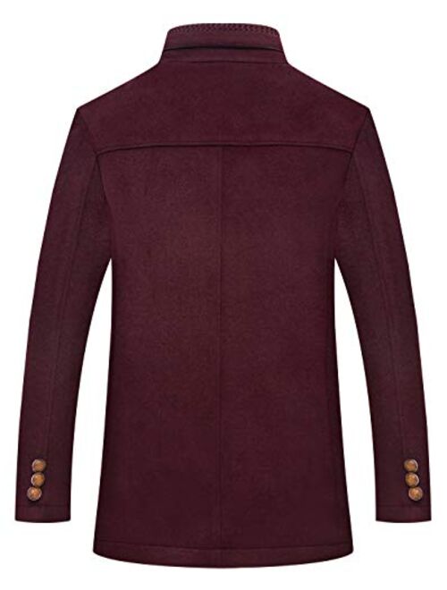 chouyatou Men's Formal Single Breasted Slim Fit Wool Blend Pea Coat with Detachable Knitted Collar