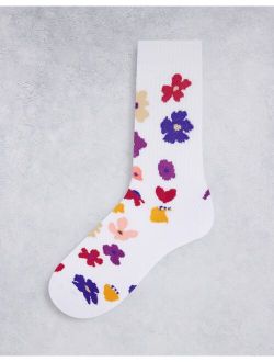 naive floral print sports crew sock