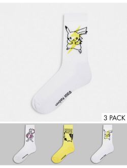 Pokemon sport sock with Pikachu & Mewtwo 3 pack