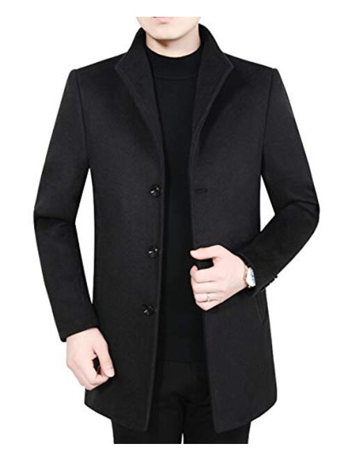 chouyatou Men's Thickened Shawl Collar Single Breasted Quilted Wool Top Coat