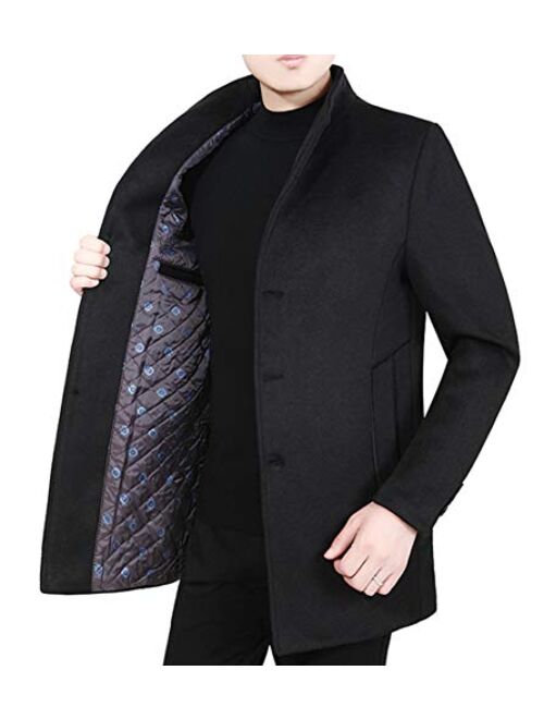 chouyatou Men's Thickened Shawl Collar Single Breasted Quilted Wool Top Coat