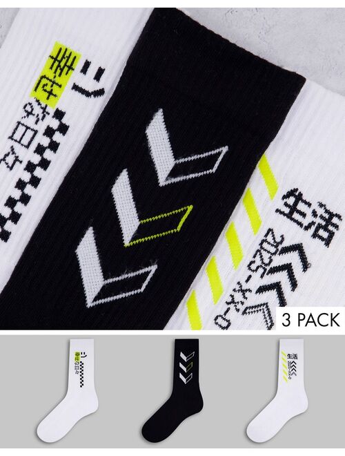 Asos Design 3 pack sports sock with Japanese logos