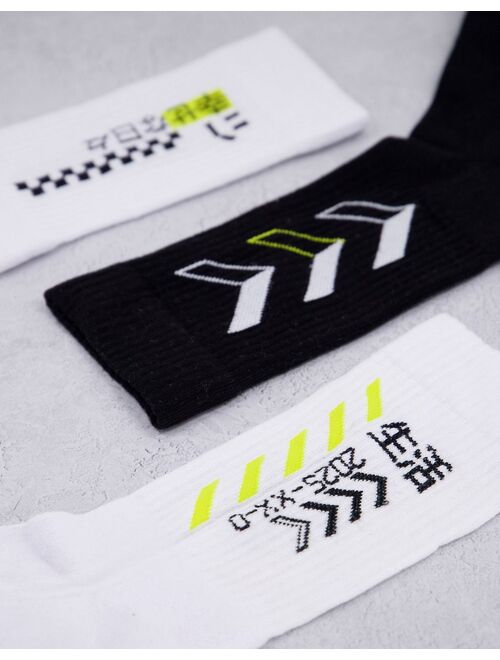 Asos Design 3 pack sports sock with Japanese logos