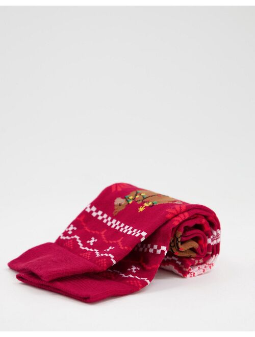 Asos Design christmas llama fairisle ankle socks in red