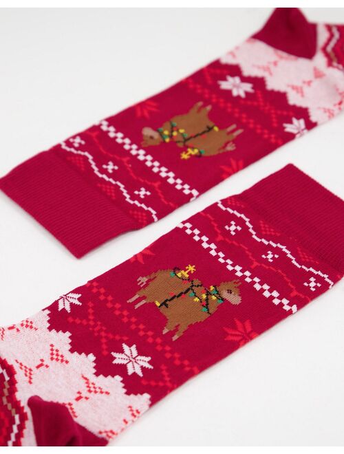 Asos Design christmas llama fairisle ankle socks in red
