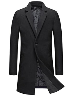 Men's Winter Notched Collar 1 Button Slimming Thick Quilted Lining Wool Mid-Length Trench Overcoat