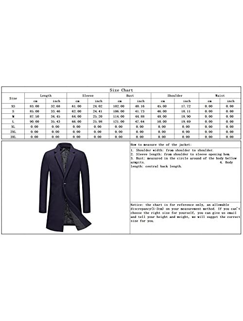 chouyatou Men's Winter Notched Collar 1 Button Slimming Thick Quilted Lining Wool Mid-Length Trench Overcoat