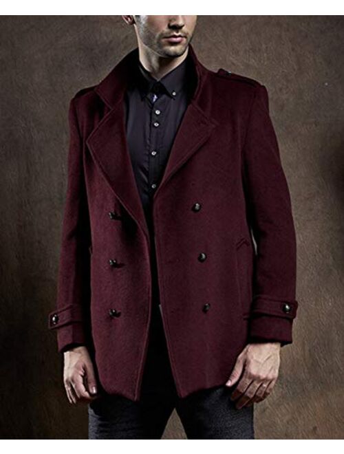 chouyatou Men's Thick Windproof Casual Work Wear Double Breasted Wool Pea Coat