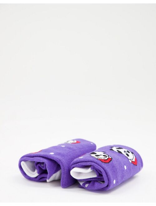 Asos Design christmas panda crew socks in purple