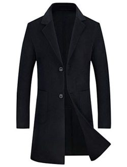 Men's Classic Notched Collar 2 Button Slim Unlined Wool Blend Midi Pea Coat